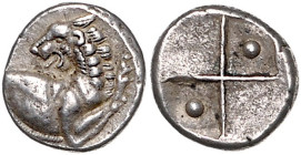 GRIECHENLAND, THRAKIEN / Stadt Cherronesos, AR Hemidrachme (400-350 v.Chr.). Löwenprotome r., schaut zurück. Rs.Zwei Kugeln im quadratum incusum. 2,37...