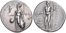 KLEINASIEN, PAMPHYLIEN / Stadt Side, AR Stater (375-333 v.Chr.). Athena l. stehend mit Speer und Schild, hält Nike, i.F. l. Granatapfel, r. pamphil. B...