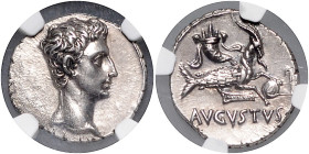 RÖMISCHES REICH, Augustus, 27 v.-14 n.Chr., AR Denar (ca.18-16 v.Chr.), Colonia Patricia. Kopf r. Rs.Capricorn mit Füllhorn r. 3,72g. Das Capricorn (S...