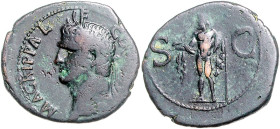 RÖMISCHES REICH, Agrippa, 27-12 v.Chr., posthum unter Caligula, 37-41, AE As, Rom. Büste mit Rostren l., M AGRIPPA L F COS [III]. Rs.Neptun l. stehend...