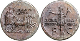 RÖMISCHES REICH, Germanicus 4-19, posthum unter Caligula, 37-41, AE Dupondius, Rom. Germanicus in Quadriga r. fahrend, GERMANICVS CAESAR. Rs.Germanicu...
