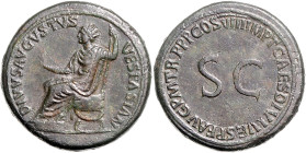 RÖMISCHES REICH, Vespasian, 69-79, posthum unter Titus, AR Sesterz (80-81), Rom. Divus Vespasian l. sitzend, hält Zweig und Zepter, DIVVS AVGVSTVS VES...