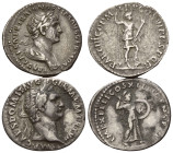 RÖMISCHES REICH, Domitian, 81-96, AR Denar COS XIIII =88-89, Rom. Belorb. Büste r. Rs.Minerva r. mit Schild und Speer (Fundbelag). DAZU: Trajan, 98-11...