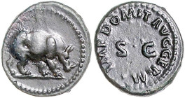 RÖMISCHES REICH, Domitian, 81-96, AE Quadrans (84-85), Rom. Rhinozeros r. stehend. Rs.SC, umlaufend IMP DOMIT AVG GERM. 3,07g.
f.vz
RIC 434; RIC² 24...
