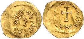 BYZANTINISCHES REICH, Tiberius II. Constantinus, 578-582, AV Tremissis CONOB =Konstantinopel. Diad. Büste r. Rs.Kreuz. 1,46g.
GOLD, ss
So.6.6