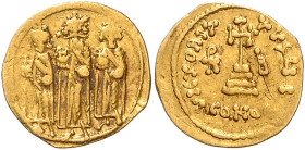 BYZANTINISCHES REICH, Heraclius, 610-641, AV Solidus (638-639). Drei Herrscher frontal stehend, jeweils Kreuzglobus haltend. Rs.Kreuz auf 3 Stufen, i....