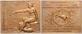 INDUSTRIE UND HANDWERK, Br.-Plakette 1903 von Loos a.d. 25jährige Jubiläum der Firma Hengstenberg & Co. Merkur l. sitzend vor Hafenansicht. Rs.6 Zeile...