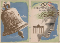 OLYMPIADE, BERLIN, Schmuck-Telegramm 1936 als Glückwunsch zur Goldmedaillen-Gewinnerin Giesela Mauermeier von Konsul Sachs. 29,5x21mm.
druckfrisch