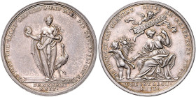TREUE UND FREUNDSCHAFT, Silbermed. o.J.(18.Jh.) unsign. a.d. Dankbarkeit. Allegorie der Dankbarkeit frontal stehend, hält eine Münze, neben ihr r. ein...