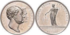 BAYERN, Maximilian I. Joseph, 1806-1825, Silbermed. 1809 von Losch a.d. Besuch der neuen Münze in München. Gestaffeltes Herrscherpaar r. Rs.Moneta l. ...