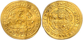 BRANDENBURG-ANSBACH, Friedrich, Albert und Christian, 1625-1634, Dreibrüder-Dukat 1626. 3,38g.
GOLD, ss-vz
Frbg.328; Wilm.866