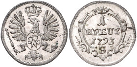BRANDENBURG-ANSBACH-BAYREUTH, Friedrich Wilhelm II., 1786-1797, Kreuzer 1793 S, Schwabach. 0,79g.
st
J.203a