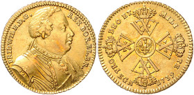 BRANDENBURG-PREUSSEN, Friedrich Wilhelm I. der Soldatenkönig, 1713-1740, 1/2 Wilhelms d'or 1739 EGN, Berlin. 6,67g.
GOLD, kl.Kr., vz/vz-st
Frbg.2364...