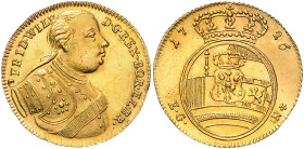 BRANDENBURG-PREUSSEN, Friedrich Wilhelm I. der Soldatenkönig, 1713-1740, Dukat 1726 EGN, Berlin. 3,48g.
GOLD, Prachtex., vz
Frbg.2359; v.Schr.43