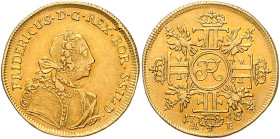 BRANDENBURG-PREUSSEN, Friedrich II. der Große, 1740-1786, Friedrichs d´or 1748 AE, Breslau. 6,60g.
GOLD, ss/ss-vz
Old.389bb; v.Schr.18; Frbg.2376