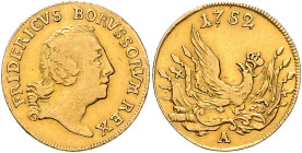 BRANDENBURG-PREUSSEN, Friedrich II. der Große, 1740-1786, Friedrichs d'or 1752 A, Berlin. 6,59g.
GOLD, sehr selten, ss
Frbg.2392