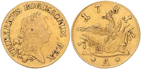 BRANDENBURG-PREUSSEN, Friedrich II. der Große, 1740-1786, Friedrichs d'or 1781 A. 6,59g.
GOLD, ss
Frbg.2411; Old.435; v.Schr.393