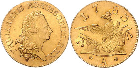 BRANDENBURG-PREUSSEN, Friedrich II. der Große, 1740-1786, Friedrichs d'or 1783 A. 6,65g.
GOLD, Prachtex., vz+
Frbg.2411; Old.435; v.Schr.395