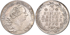 BRANDENBURG-PREUSSEN, Friedrich II. der Große, 1740-1786, 1/3 Taler 1773 A, Berlin.
vz+
Old.75; v.Schr.537