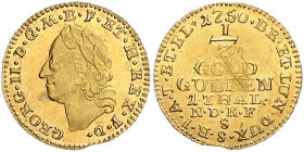 BRAUNSCHWEIG UND LÜNEBURG, LINIE CALENBERG-HANNOVER, Georg II., 1727-1760, 1/2 Goldgulden 1750 S, Hannover. 1,63g.
GOLD, min.just., vz+
Frbg.612; Fi...
