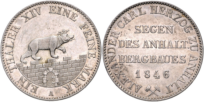 ANHALT-BERNBURG, Alexander Carl, 1834-1863, Ausbeutetaler 1846.
kl.Kr., vz
AKS...