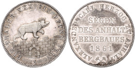 ANHALT-BERNBURG, Alexander Carl, 1834-1863, Ausbeutevereinstaler 1861.
Erstabschlag
AKS 17; T.6; Dav.506