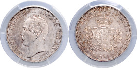 ANHALT-DESSAU, Leopold Friedrich, 1817-1871, Vereinstaler 1863 A. Vereinigtes Herzogtum.
PCGS MS-61
AKS 35; T.11; Dav.510