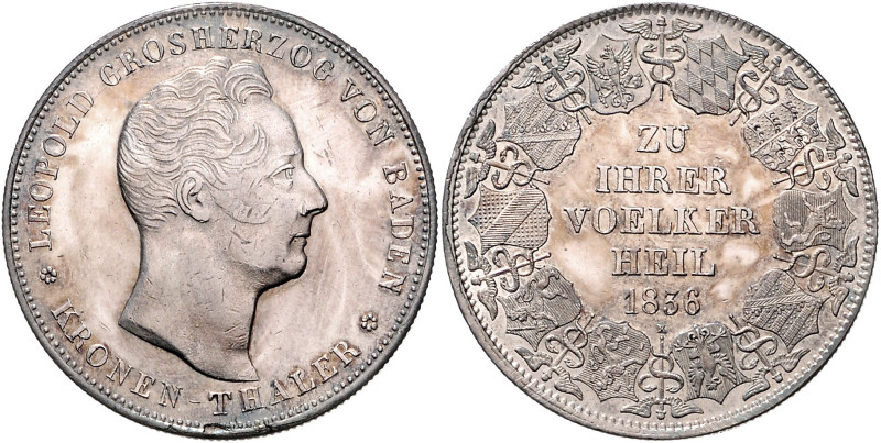 BADEN, Leopold, 1830-1852, Kronentaler 1836. Zu ihrer Völker Heil.
vz+
AKS 87;...