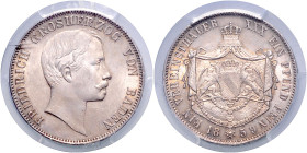 BADEN, Friedrich I., 1856-1907, Vereinstaler 1859.
PCGS MS-63
AKS 123; T.30; Dav.530