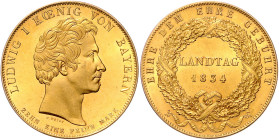 BAYERN, Ludwig I., 1825-1848, Goldabschlag des Geschichtstalers von 1834. Landtag. 48,54g. Späterer Abschlag von den Originalstempeln/ Later Strike fr...