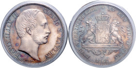 BAYERN, Maximilian II., 1848-1864, Doppeltaler 1862.
Prachtex., PCGS MS-64
AKS 148; T.100; Dav.608