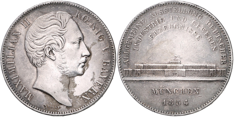 BAYERN, Maximilian II., 1848-1864, Geschichtsdoppeltaler 1854. Industrie-Ausstel...