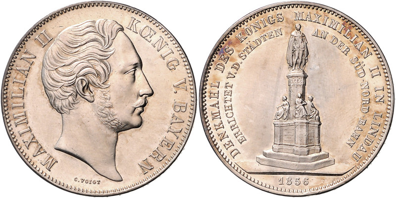 BAYERN, Maximilian II., 1848-1864, Geschichtsdoppeltaler 1856. Süd-Nord-Bahn.
v...