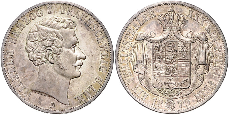 BRAUNSCHWEIG-LÜNEBURG, Wilhelm, 1831-1884, Vereinstaler 1870.
Erstabschlag, st...