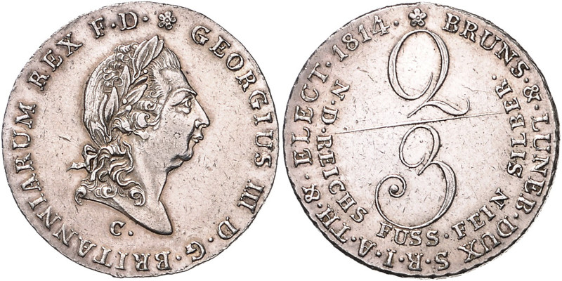 HANNOVER, Georg III., 1760-1820, Gulden =2/3 Taler 1814 C. Feinsilber. 13,05g(.9...