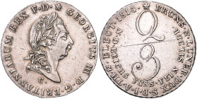 HANNOVER, Georg III., 1760-1820, Gulden =2/3 Taler 1814 C. Feinsilber. 13,05g(.993).
f.vz
AKS 6; J.1a