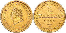 HANNOVER, Georg IV., 1820-1830, 10 Taler 1822 B. 13,23g.
GOLD, min.Rdf., f.vz
AKS 26; J.108; Frbg.1158