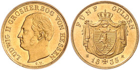 HESSEN-DARMSTADT, Ludwig II., 1830-1848, 5 Gulden 1835 HR. 3,36g.
GOLD, Prachtex., min.Berührungen, f.st
AKS 98; J.62; Frbg.1232