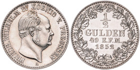 HOHENZOLLERN-SIGMARINGEN, Friedrich Wilhelm IV. von Preussen, 1849-1861, 1/2 Gulden 1852 A.
f.vz
AKS 21; J.22; KM 4