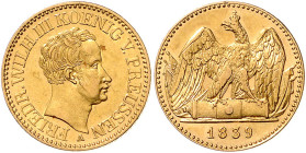 PREUSSEN, Friedrich Wilhelm III., 1797-1840, Doppelfriedrichs d'or 1839 A. 13,33g.
GOLD, f.vz
AKS 2; J.110