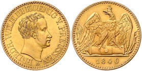 PREUSSEN, Friedrich Wilhelm III., 1797-1840, Doppelfriedrichs d'or 1840 A. 13,32g.
GOLD, vz
AKS 2; J.110; Frbg.2421