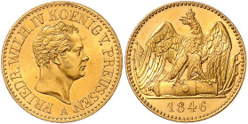 PREUSSEN, Friedrich Wilhelm IV., 1840-1861, Doppelfriedrichs d'or 1846 A. 13,38g.
GOLD, Prachtex., min.Kr., f.st/st
AKS 61; Frbg.2431; Old.358