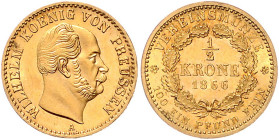 PREUSSEN, Wilhelm I., 1861-1888, 1/2 Krone 1866 A. 5,56g.
GOLD, vz-st
AKS 94; J.119; Frbg.2440; Old.435