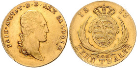 SACHSEN, Friedrich August I., 1806-1827, 10 Konventionstaler 1813 SGH. 13,24g.
GOLD, Vs.kl.Kr., ss
AKS 1; Frbg.2882