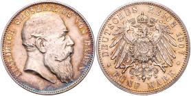 BADEN, Friedrich I., 1856-1907, 5 Mark 1907 G.
f.st
J.33