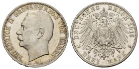 BADEN, Friedrich II., 1907-1918, 3 Mark 1915 G.
kl.Rdf., vz
J.39