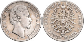BAYERN, Ludwig II., 1864-1886, 2 Mark 1883 D. Der seltenste Jahrgang.
ss
J.41