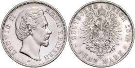 BAYERN, Ludwig II., 1864-1886, 5 Mark 1874 D.
ss/vz
J.42
