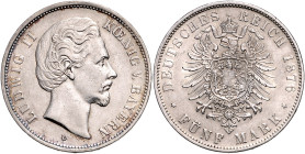 BAYERN, Ludwig II., 1864-1886, 5 Mark 1876 D.
ss+
J.42