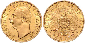 ANHALT, Friedrich II., 1904-1918, 20 Mark 1904 A.
f.st/st
J.182